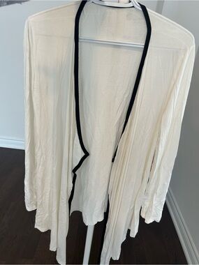 Lightweight Open Front Cream Cardigan with Black Trim